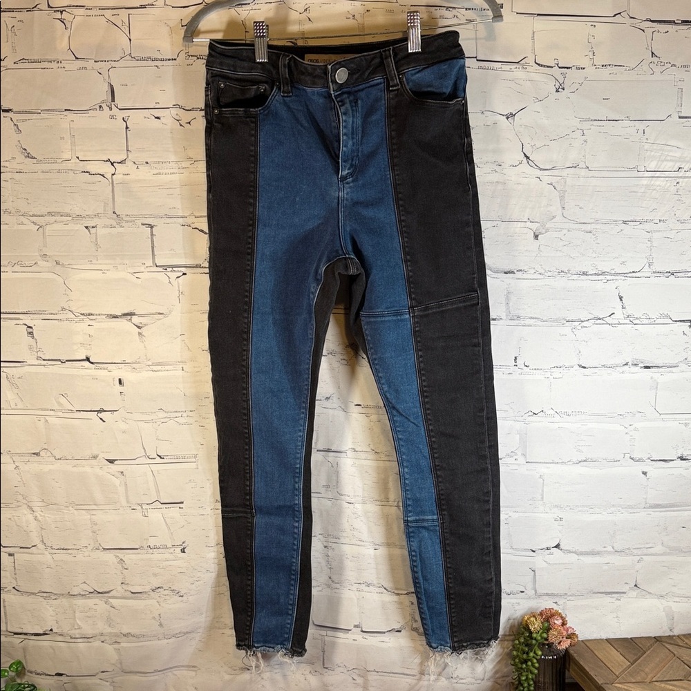 ASOS Black and Blue Colorblock Streetwear Raw Hem Jeans